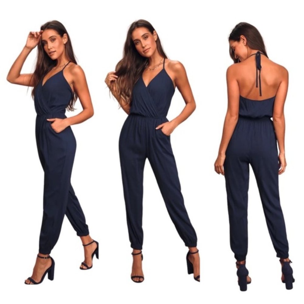 Lulus Learning to Fly Navy Jumpsuit
